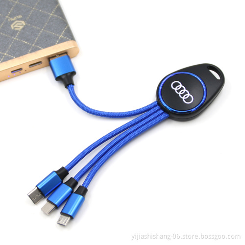 Free Sample Wholesale 3 in 1 Keychain Nylon LED Light Up Logo USB Charging Cable 1.0 mm cable wire screw keychain luggage